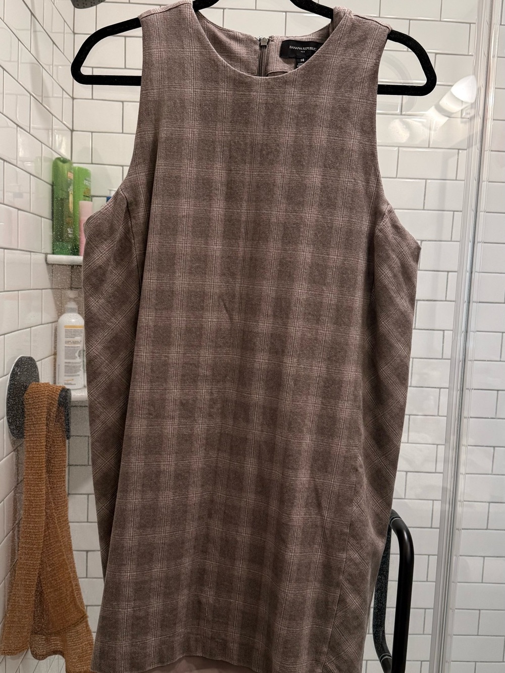 Banana Republic Taupe Plaid Midi Shift Dress